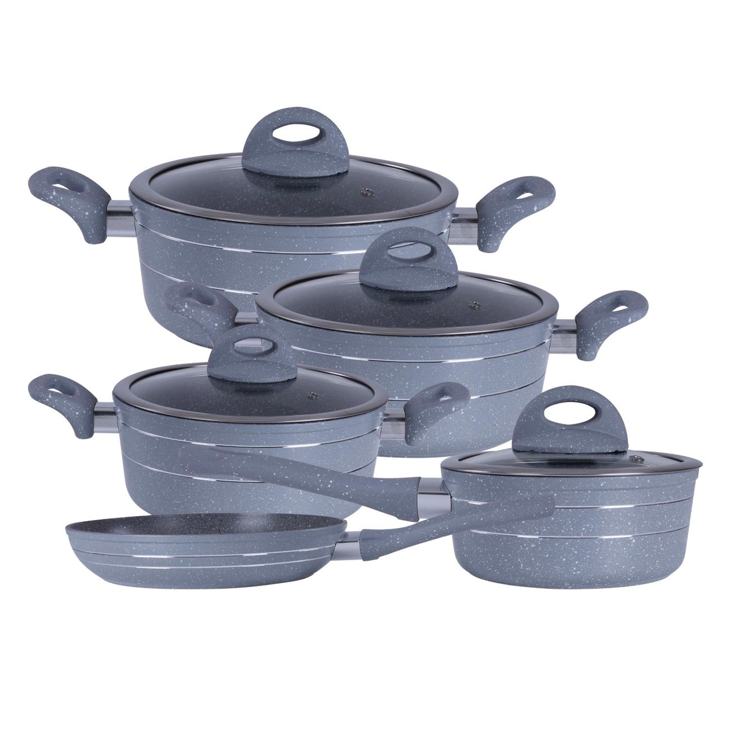 5Piece Grey Kitchen Pots and Pans Cookware Set Royalford UK