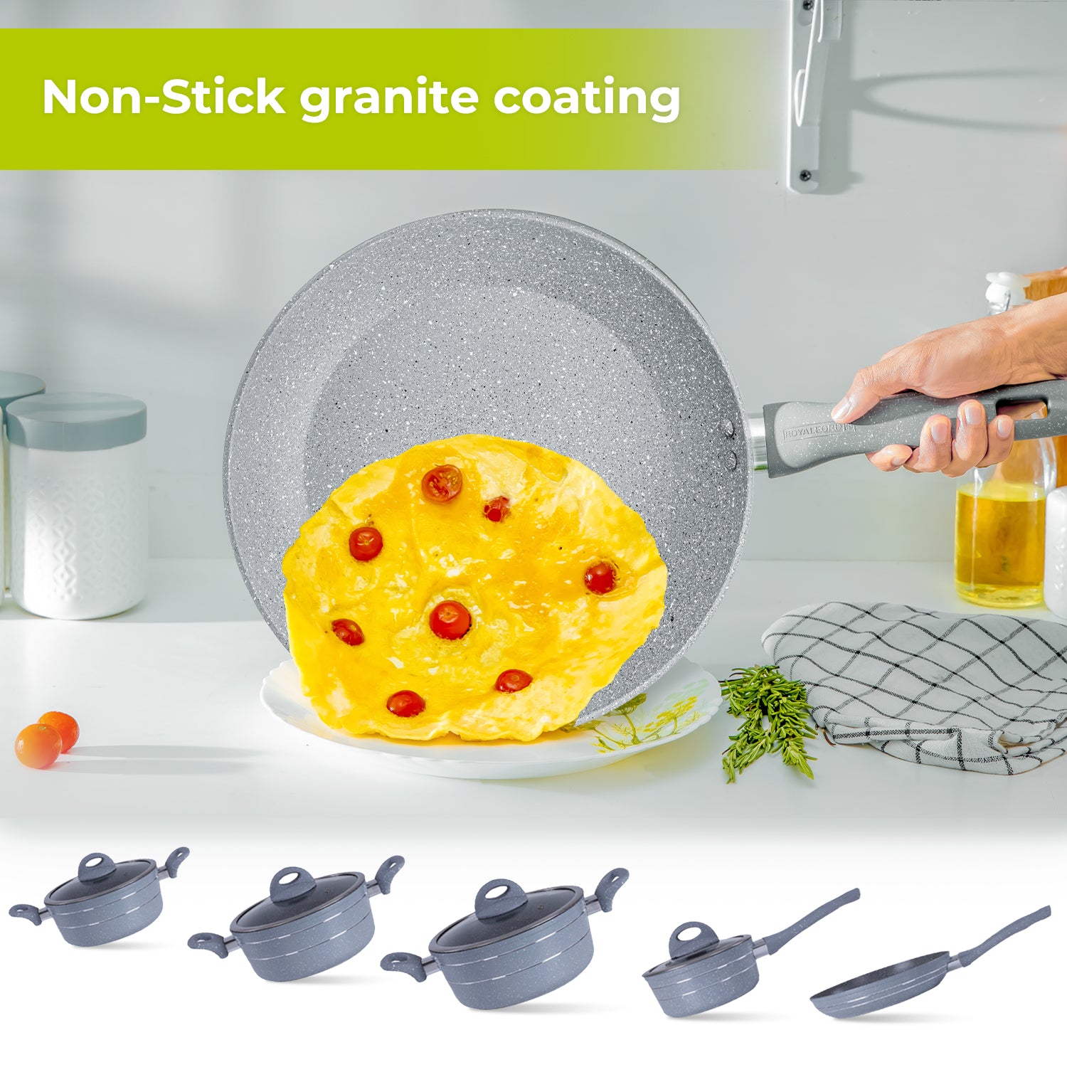 5-Piece Non-Stick Grey Kitchen Cookware Set