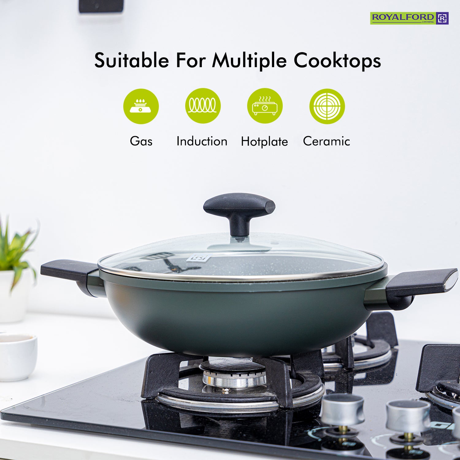 Four-Piece Non-Stick Grey Granite Cookware Set
