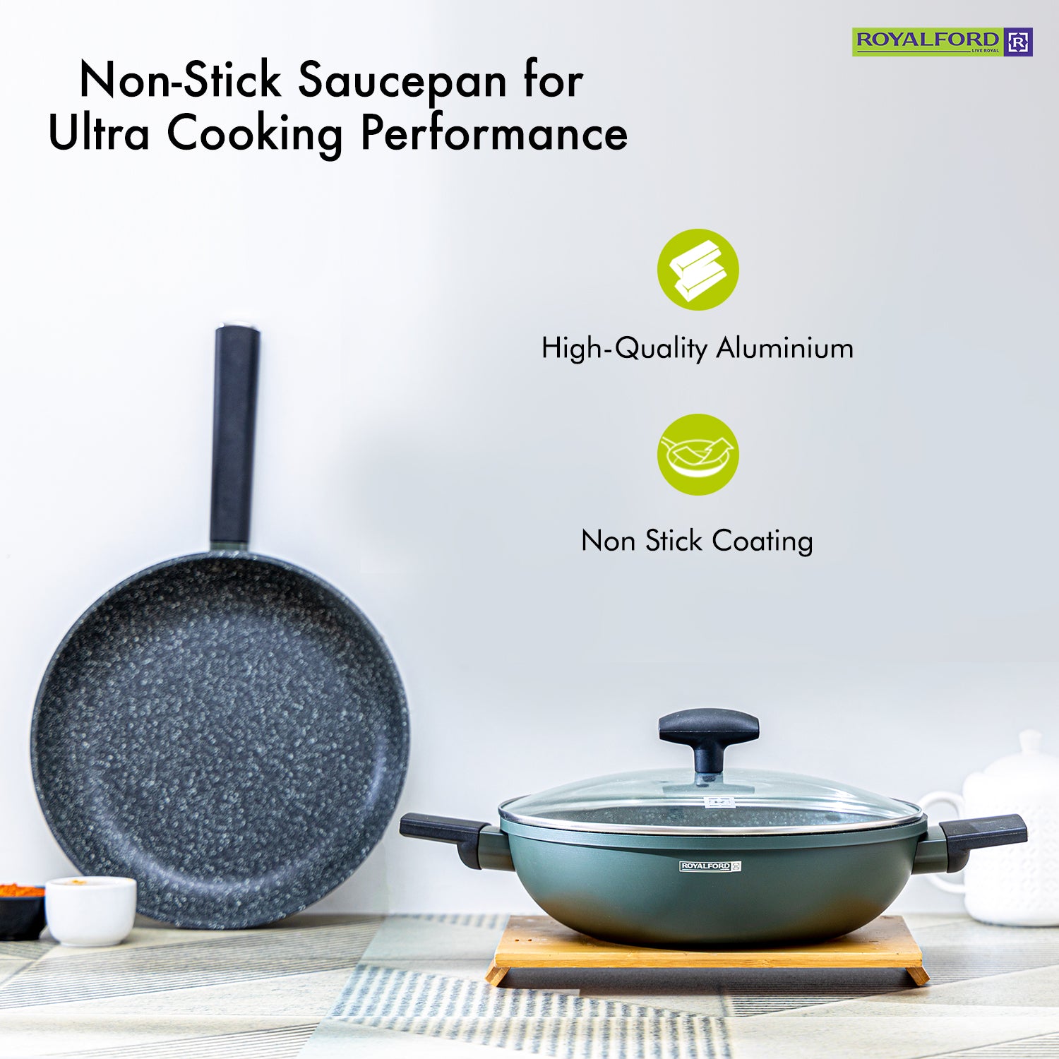 Four-Piece Non-Stick Grey Granite Cookware Set