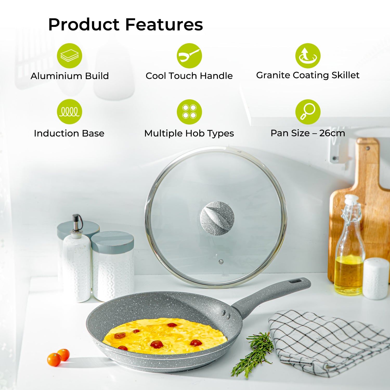 26cm Aluminium Non-Stick Frying Pan with Glass Lid