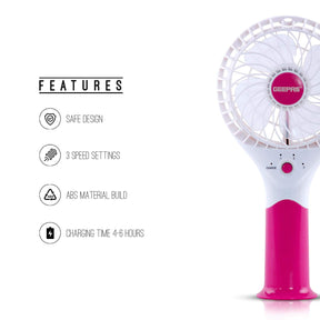 Geepas Rechargeable Mini Fan | Personal Portable Fan | Pink Geepas | For you. For life. 