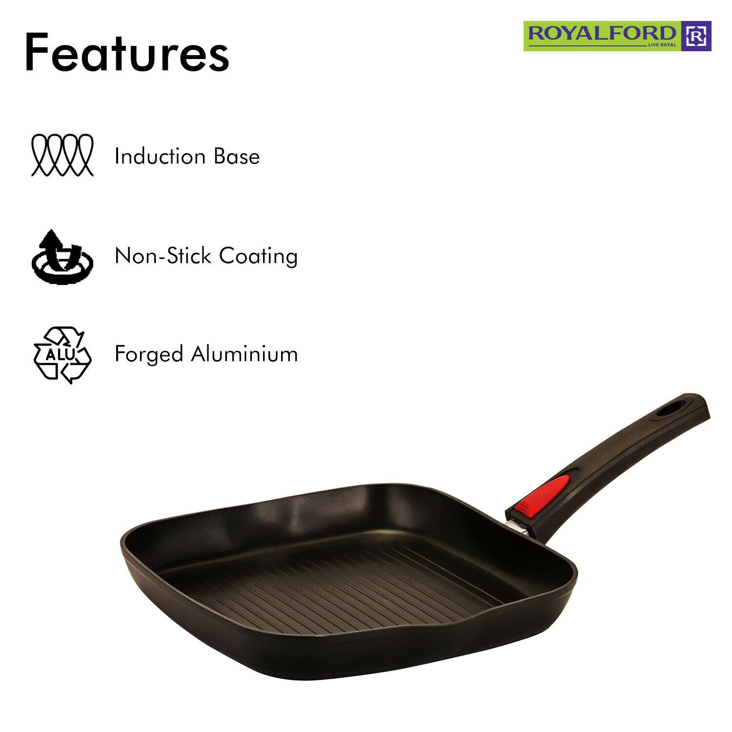 Grill Frying Pan With Detachable Handle By Royalford Royalford