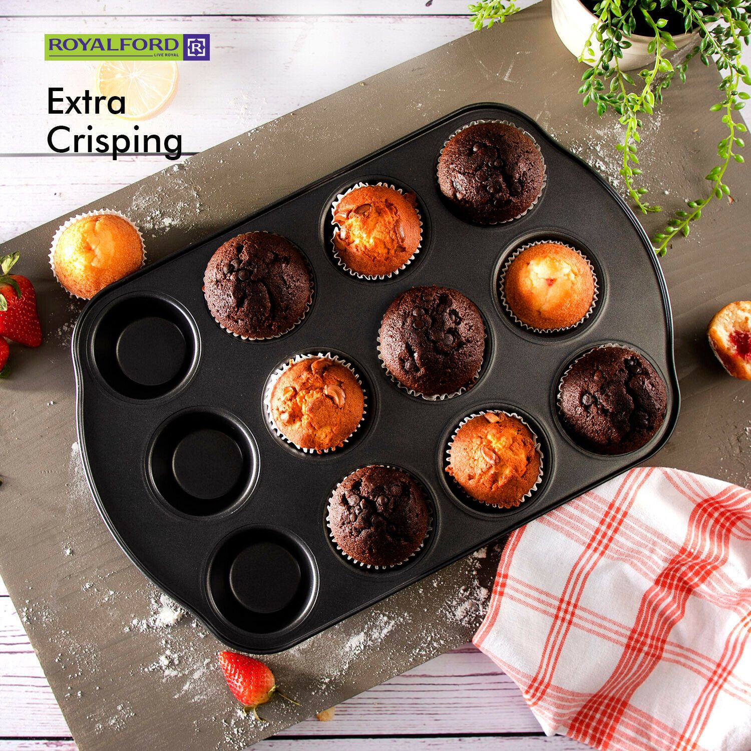 Royalford - Non-Stick Cupcake Baking Tin Tray Royalford