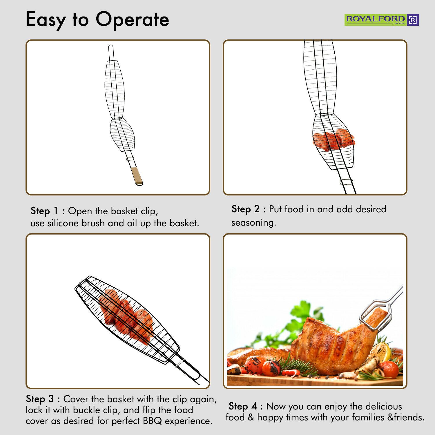Royalford Portable Folding Barbeque Grilling Basket Geepas | For you. For life.