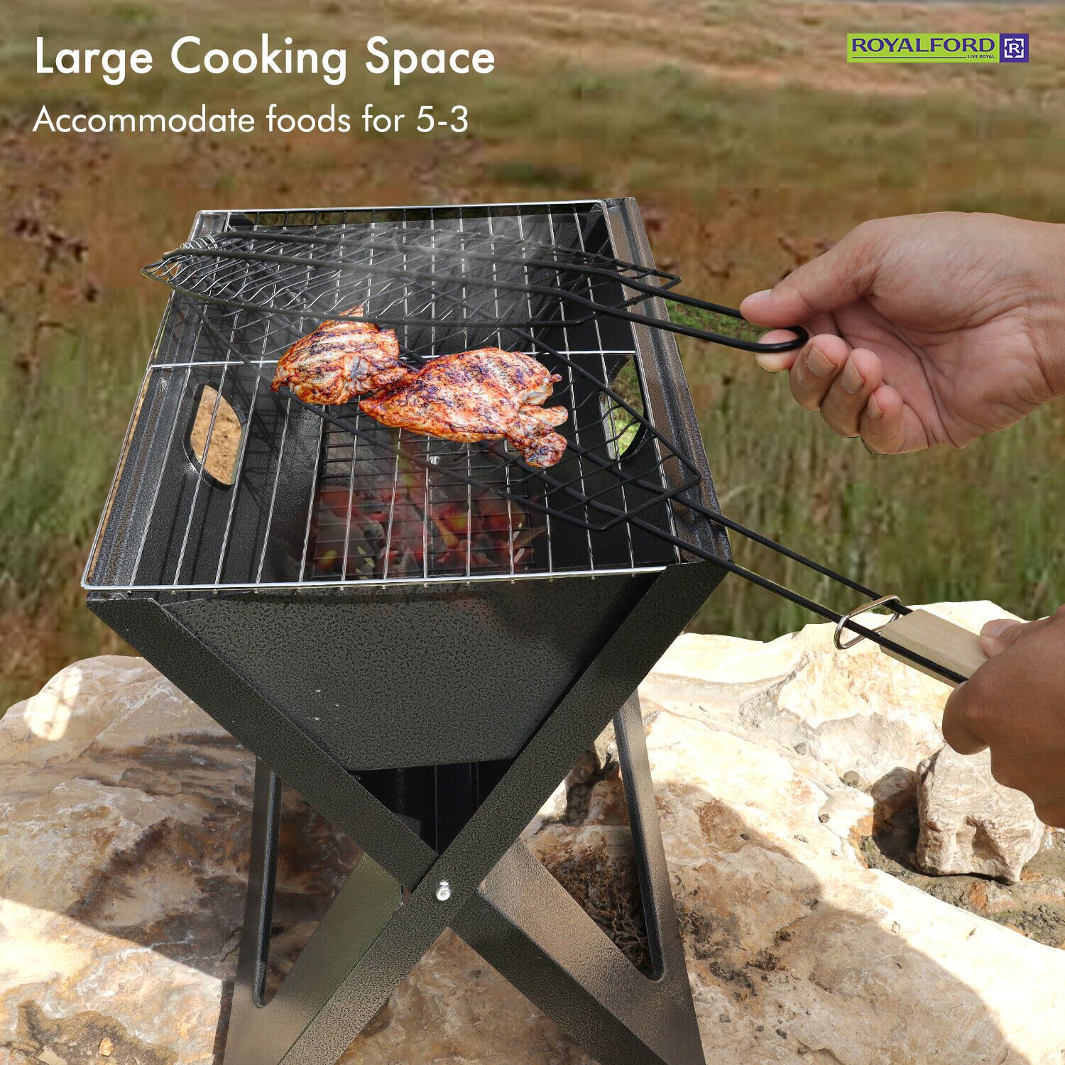Royalford Portable Folding Barbeque Grilling Basket Geepas | For you. For life.