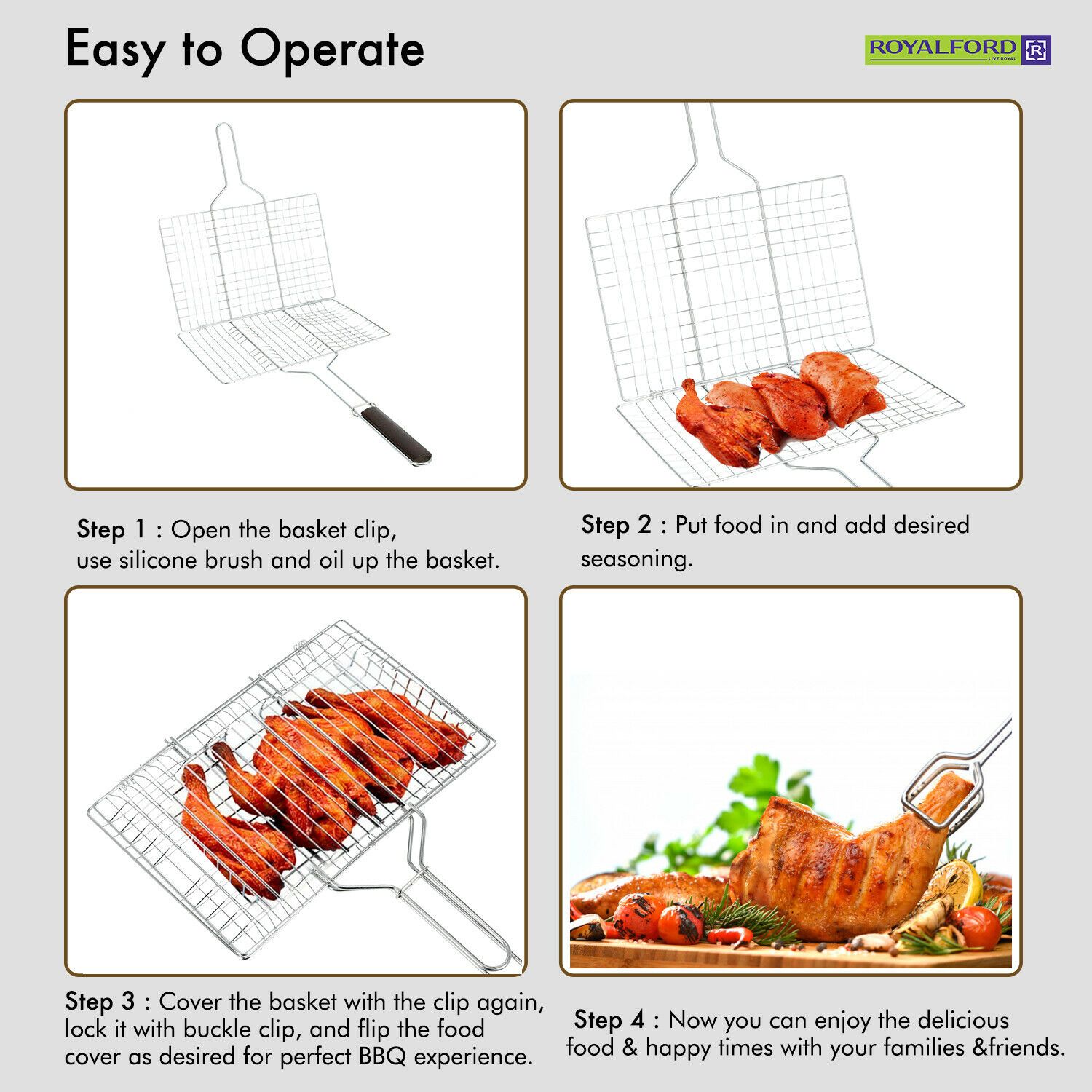 BBQ Meat & Fish Grilling Basket Royalford