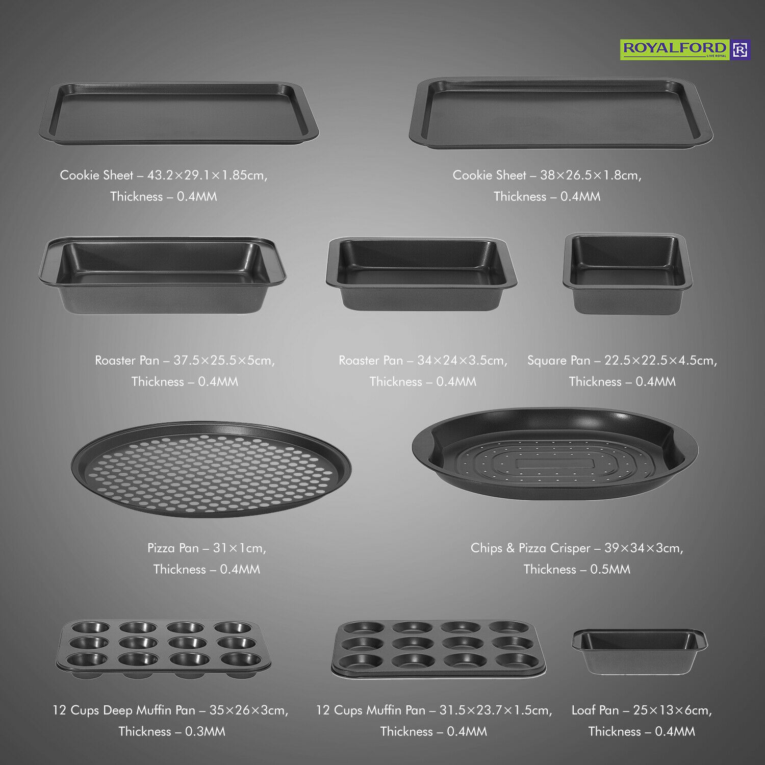 10 Piece Carbon Steel Bakeware Set Royalford