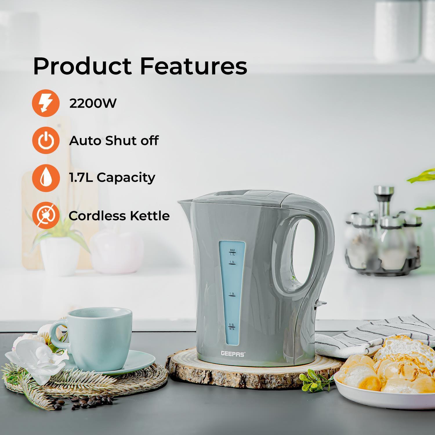 Grey 1.7L Electric Kettle and Four-Slice Toaster Set