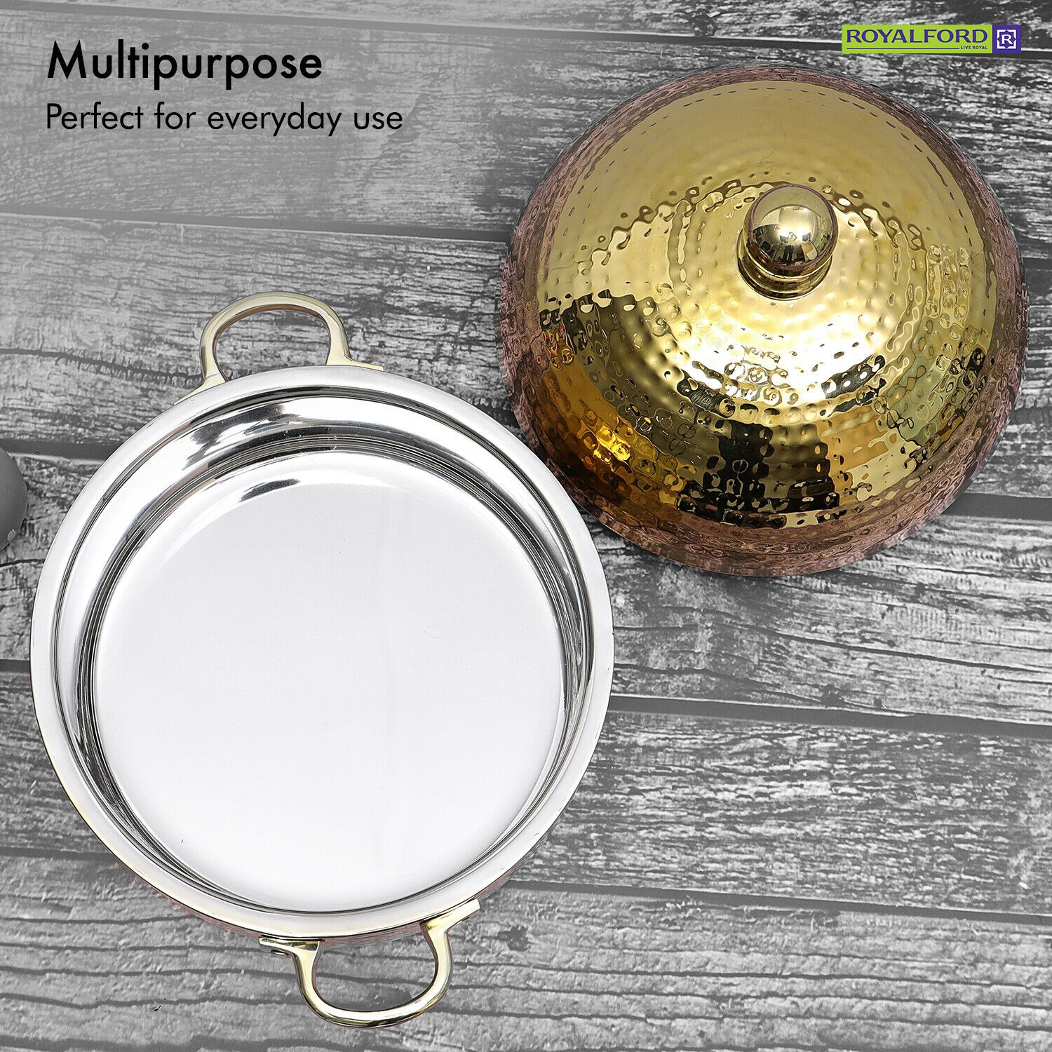 Stainless Steel Gold Plated Serving Dish (3L) Cookware Sets Royalford