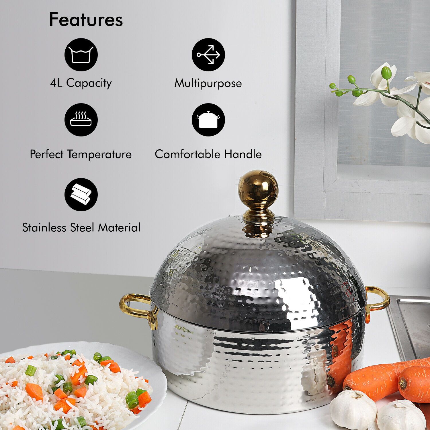 Premium Stainless Steel Food Serving Dish (3L) Royalford