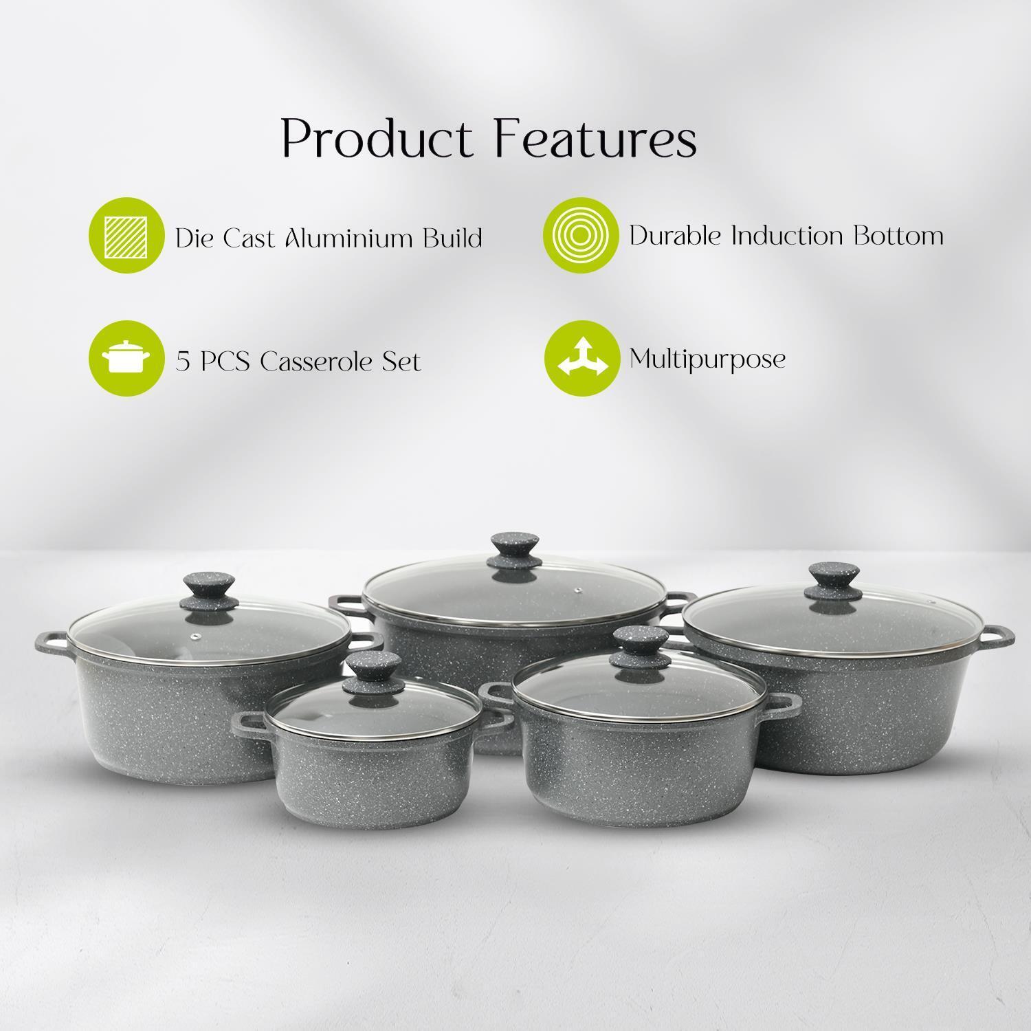 5-Piece Grey Die-Cast Casserole Cookware Set