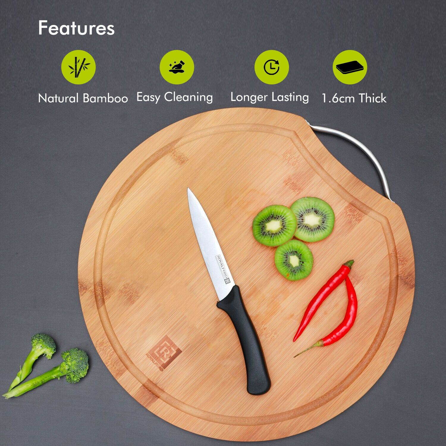 Natural Bamboo Wooden Chopping Board By Royalford Royalford
