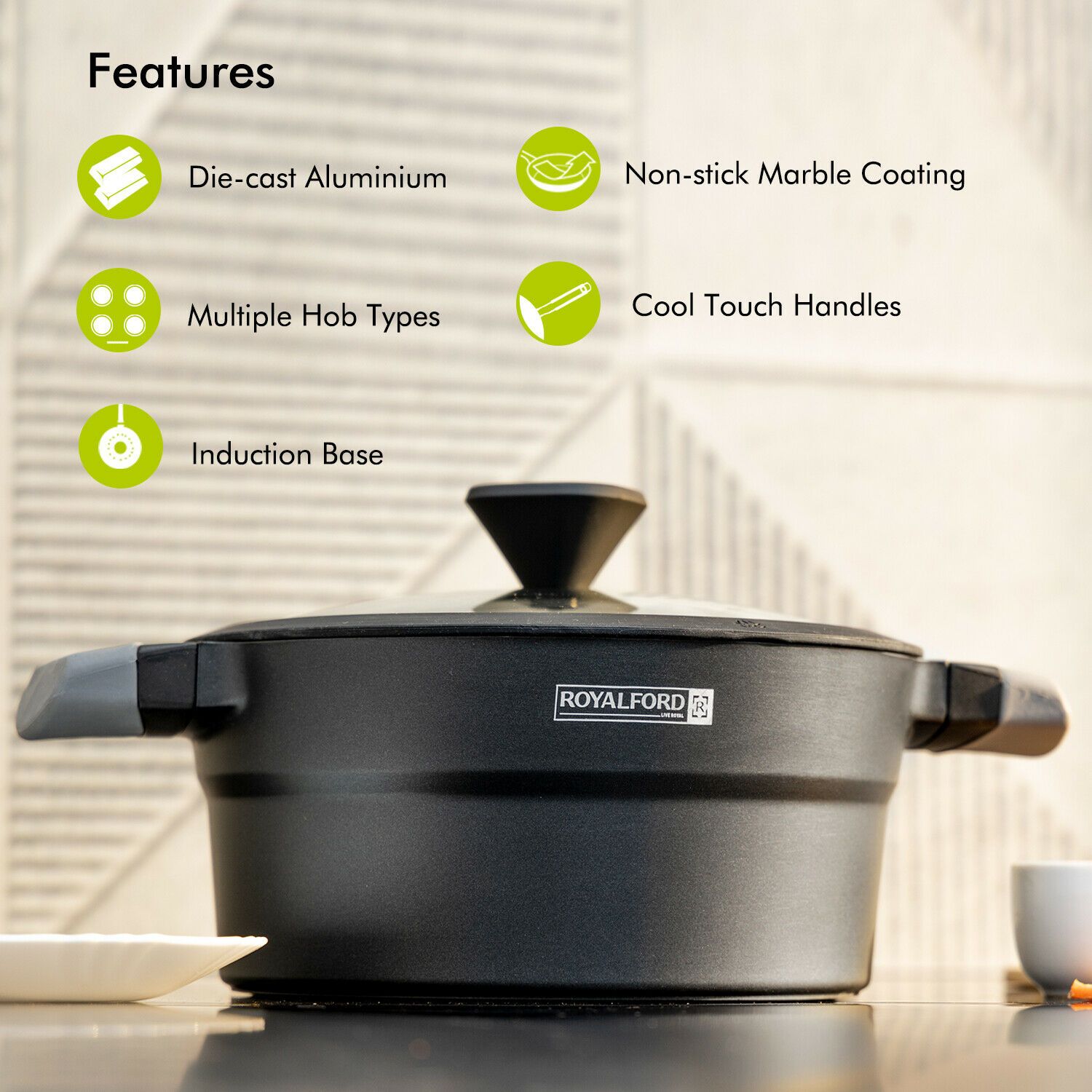 Diecast Aluminium Casserole Stock Pot Saucepan by Royalford Royalford