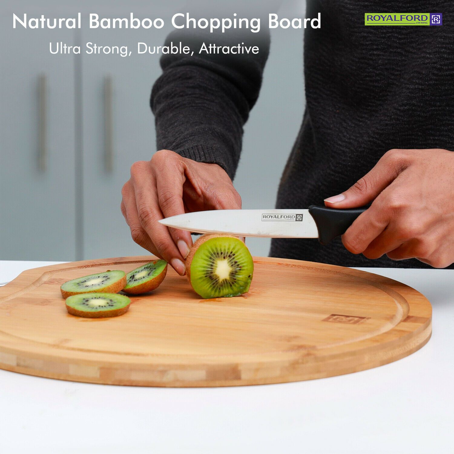 Natural Bamboo Wooden Chopping Board By Royalford Royalford