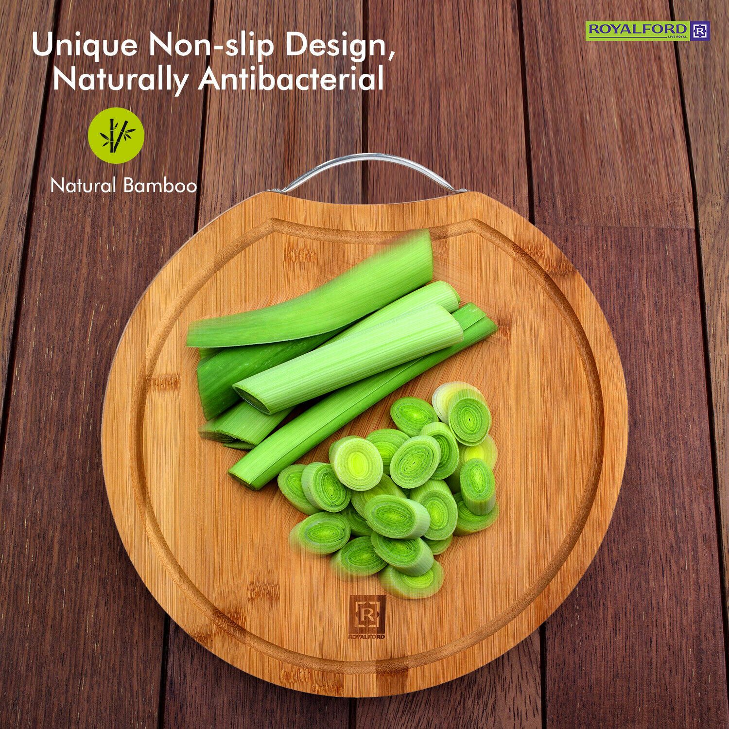 Natural Bamboo Wooden Chopping Board By Royalford Royalford