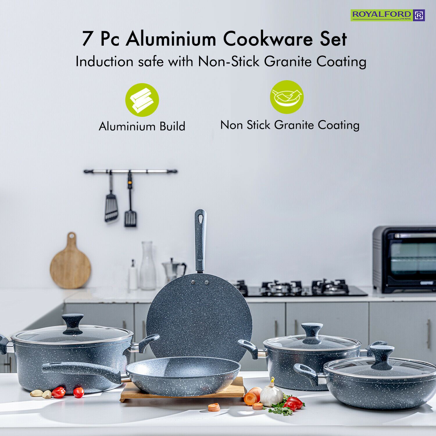 Seven Piece Non-Stick Granite Cookware Set by Royalford Royalford