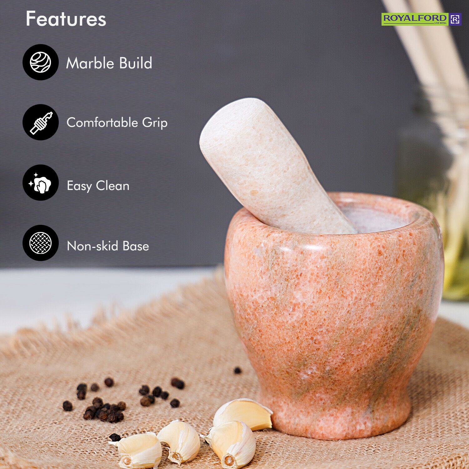 Marble Stone Pestle & Mortar Spice Grinder | Royalford Royalford