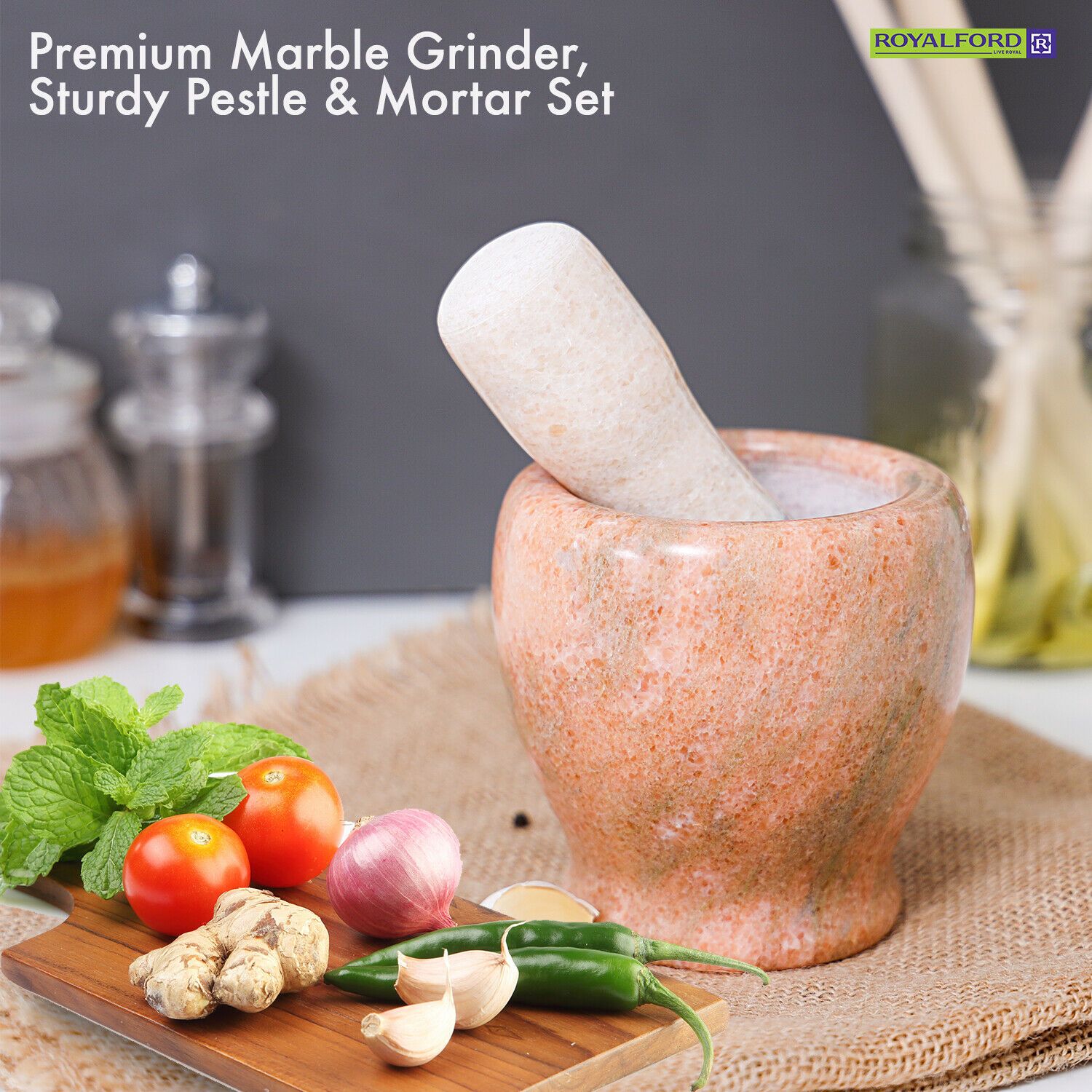 Marble Stone Pestle & Mortar Spice Grinder | Royalford Royalford