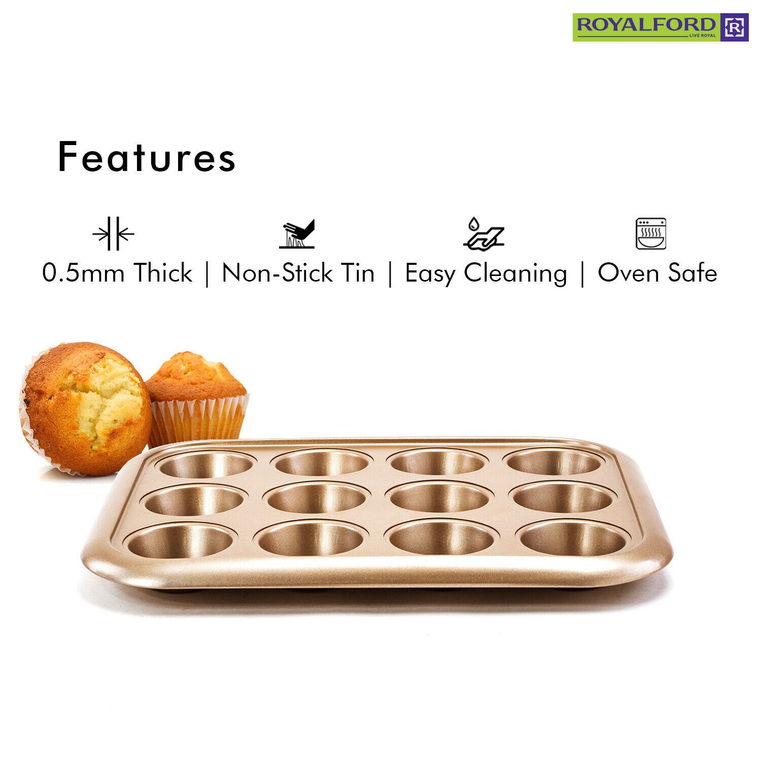 Royalford - 12 Cup Cupcake Deep Baking Tray Royalford