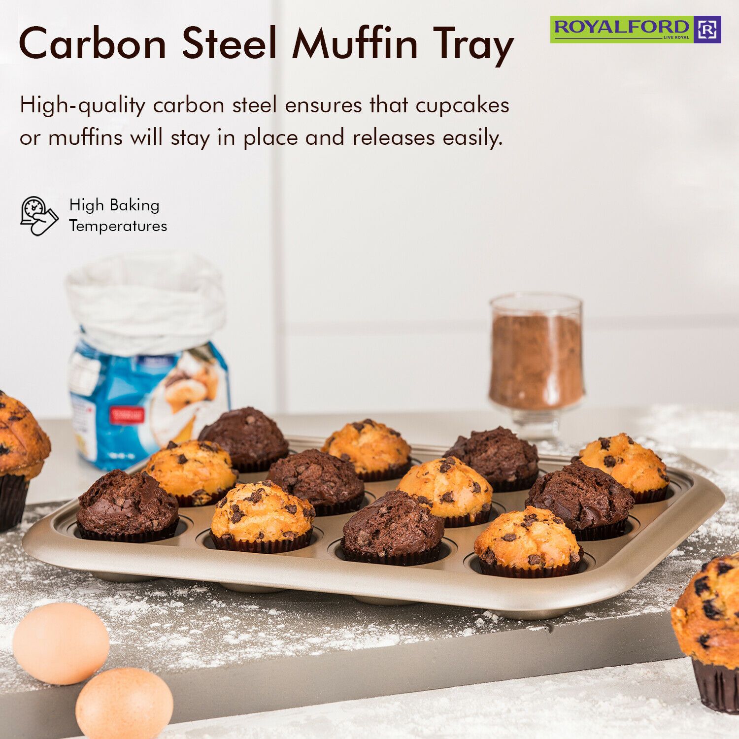 Royalford - 12 Cup Cupcake Deep Baking Tray Royalford