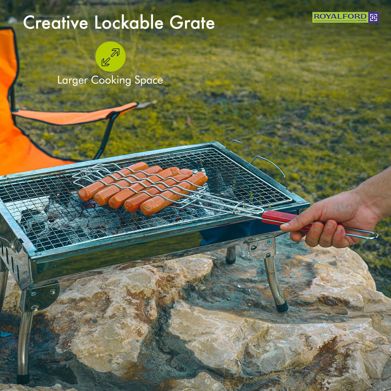 Barbeque Stainless Steel Grilling Basket | Royalford Royalford