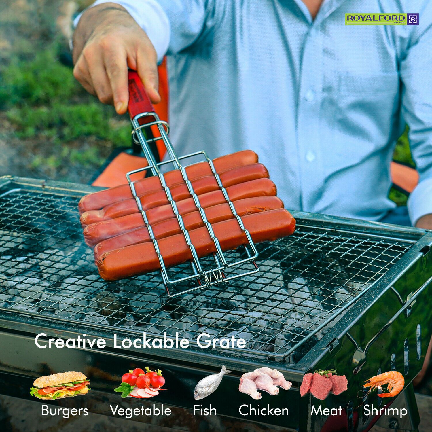 Barbeque Stainless Steel Grilling Basket | Royalford Royalford
