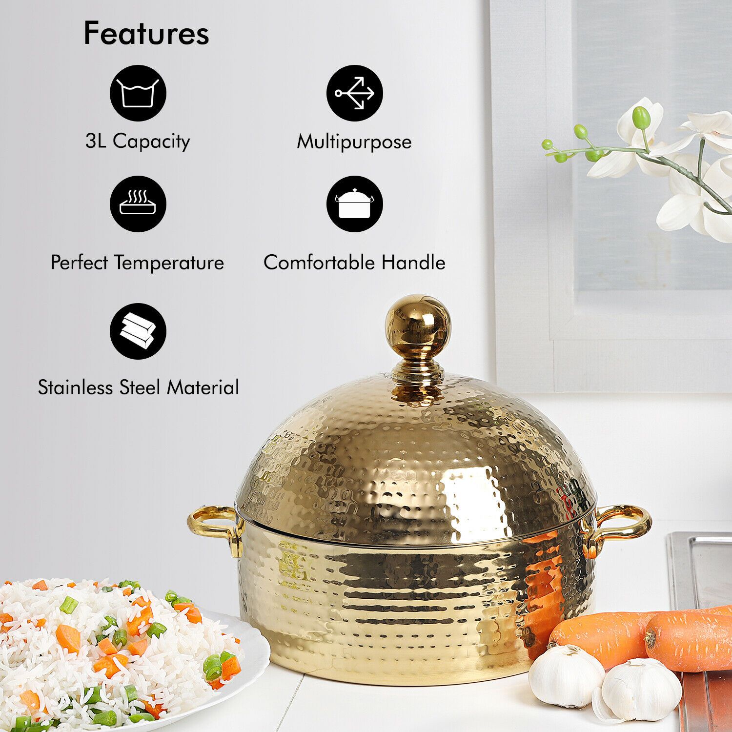 Gold Plated Food Warmer Serving Dish (4L) Kitchen Fixtures Royalford