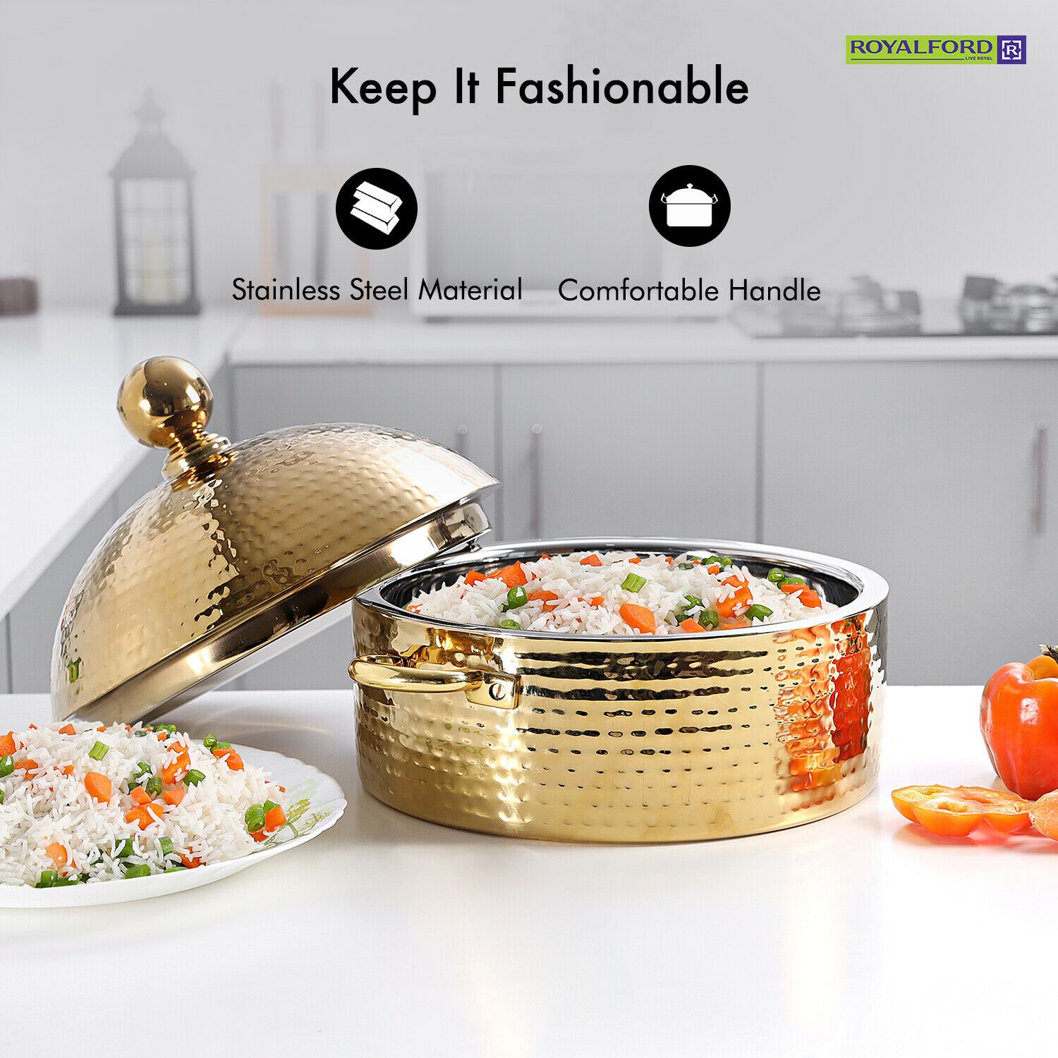 Gold Plated Food Warmer Serving Dish (4L) Kitchen Fixtures Royalford