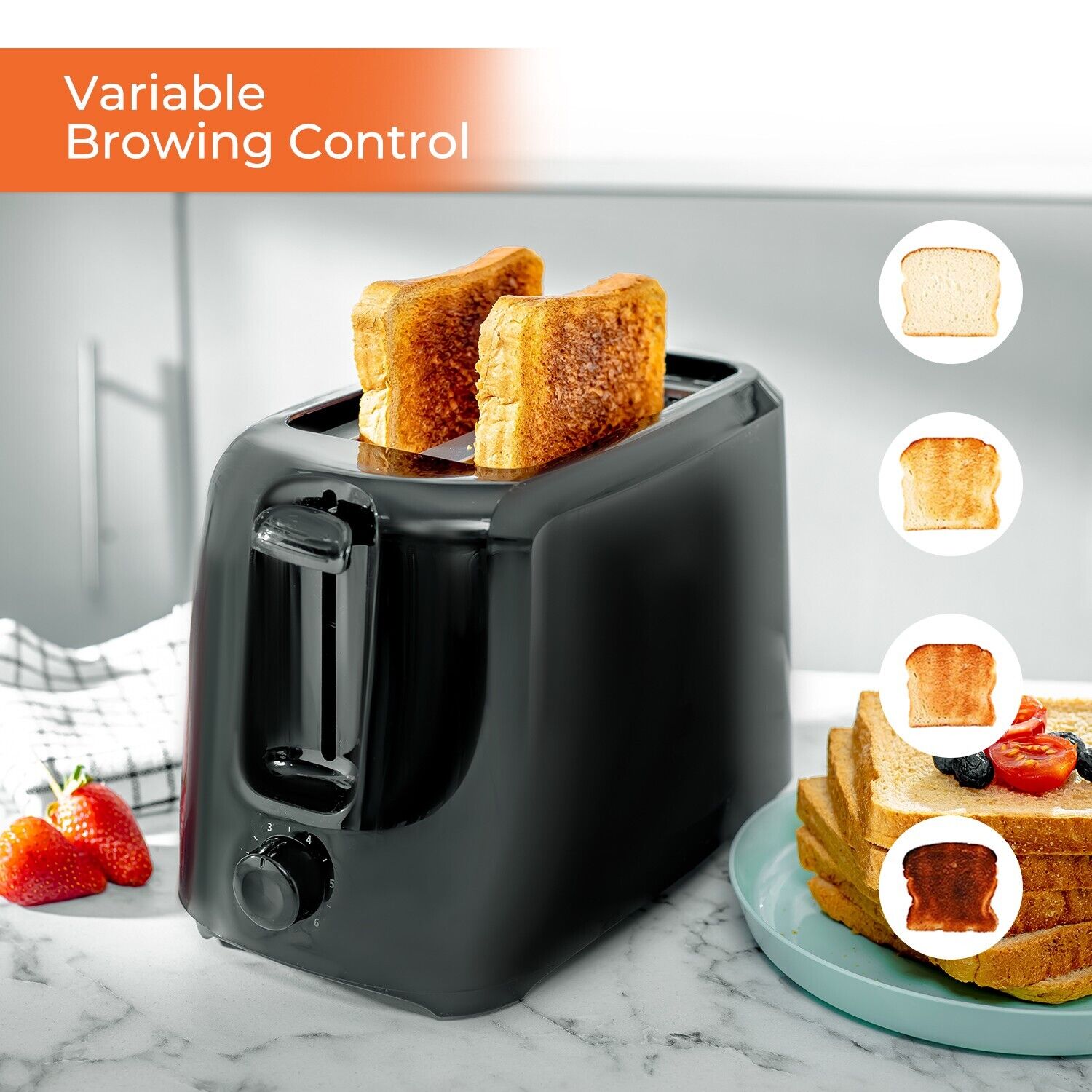 Black 2-Slice Toaster With Adjustable Browning Control