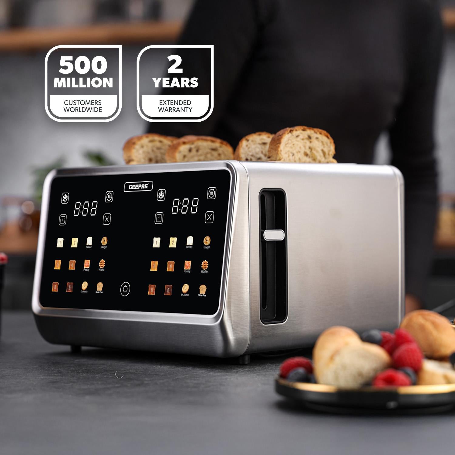 The Geepas 5-In-1 Digital 4-Slice Toaster & Digital Kettle Set