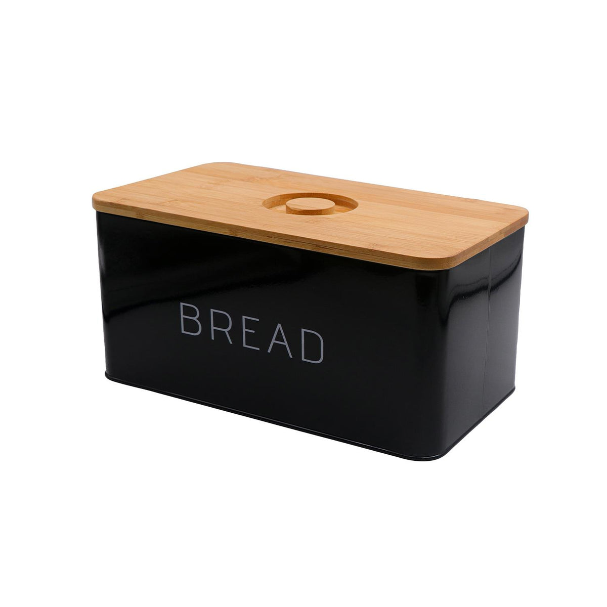 Black Metal Bread Bin With Wooden Chopping Board