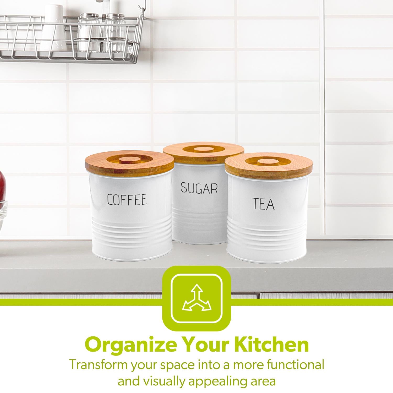 White 3-Piece Tea, Coffee Sugar Storage Container Jars