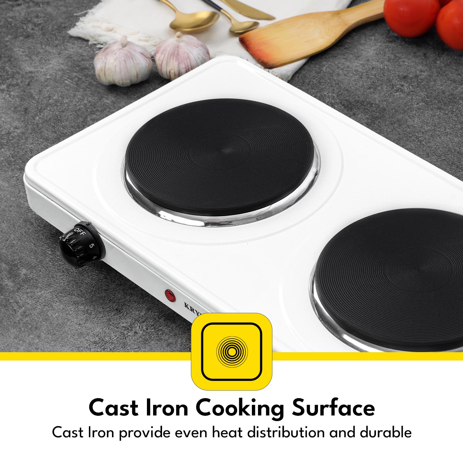 2000W White Cast Iron Double Hot Plate Cooker Hob