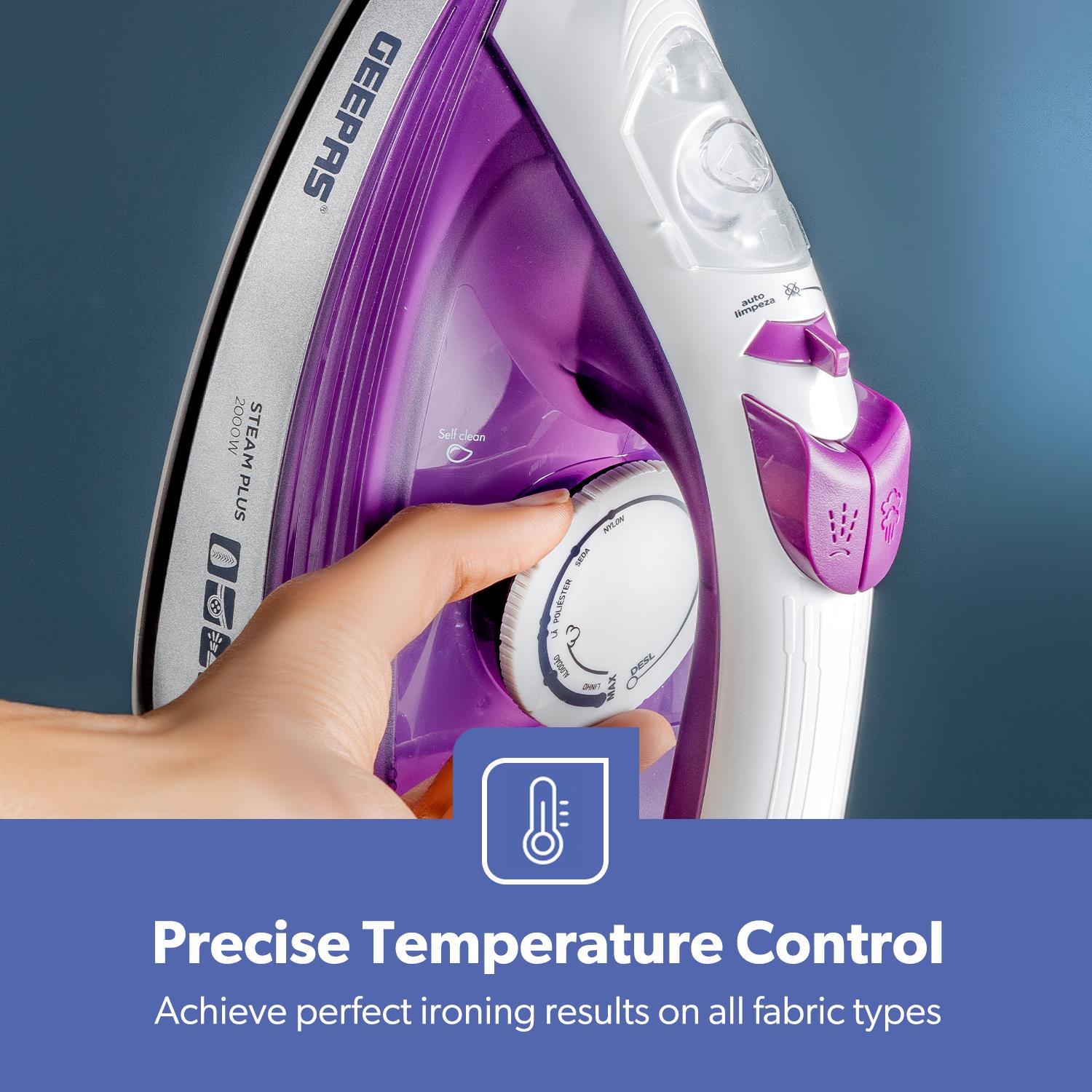 2000W Self Clean Purple Ceramic Soleplate Steam Iron