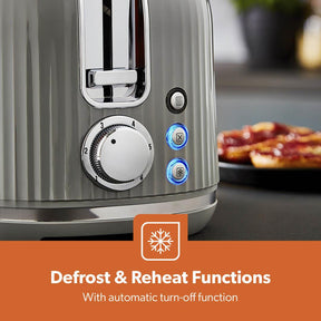 Fluted 2-Slice Toaster and 1.7L Electric Kettle Set In Grey