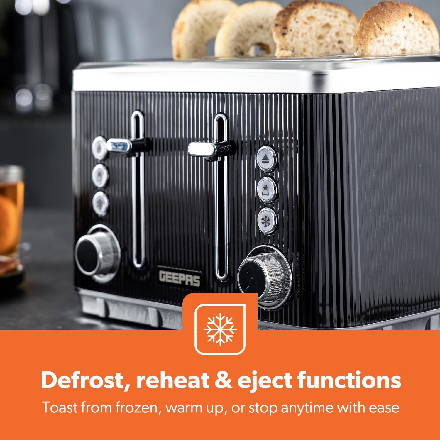 4 Slice Toaster 7 Browning, Defrost, Reheat Function 1860W Arcus Black