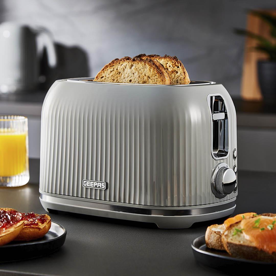 Grey Fluted 2-Slice Toaster With 6-Level Browning