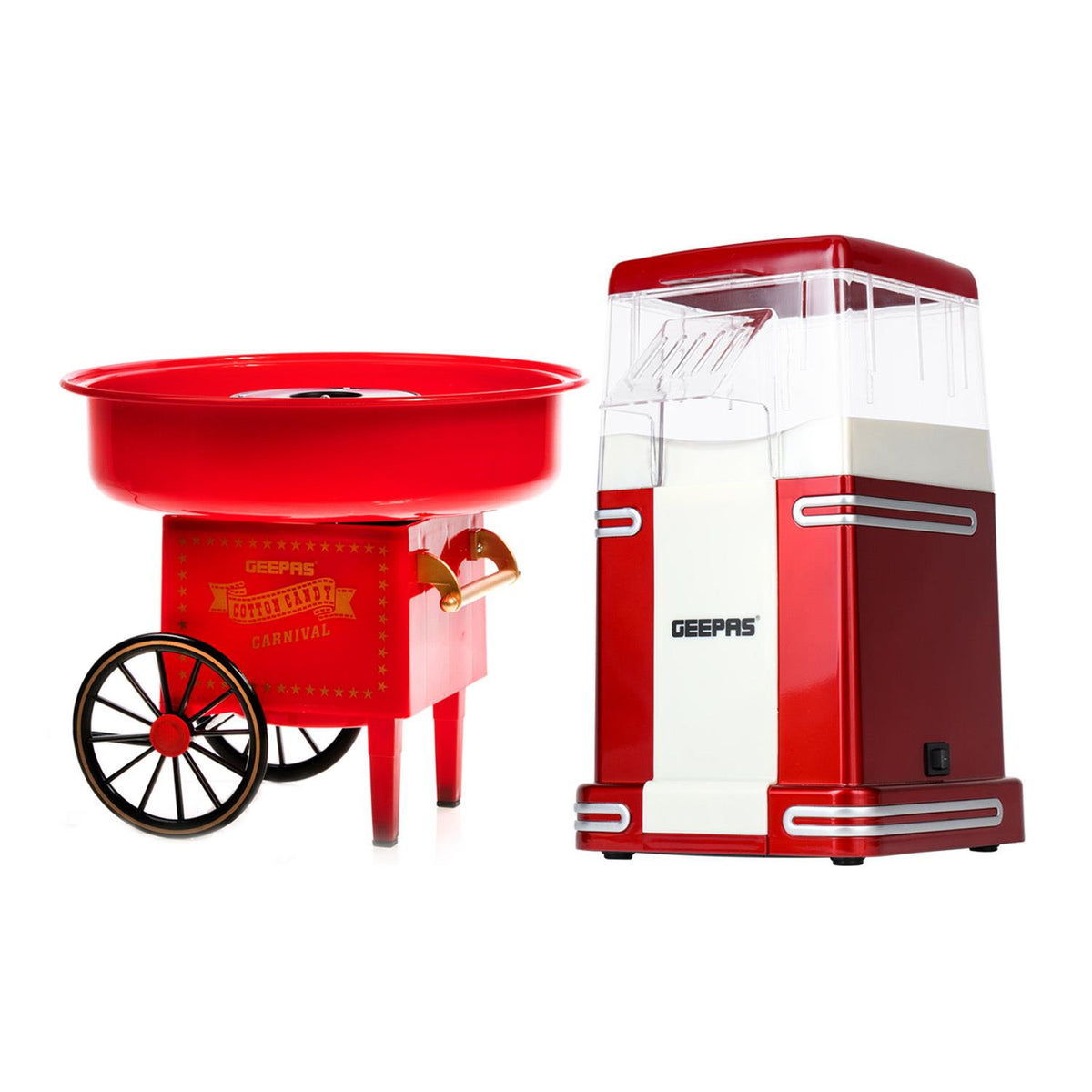 Popcorn Maker & Cotton Candy Machine Set Red Retro Design