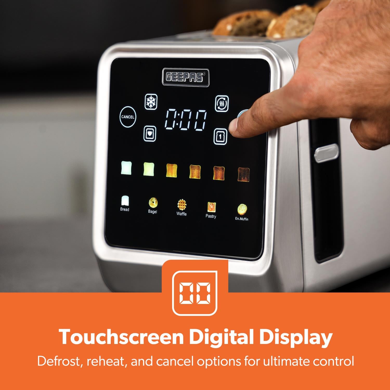 1450W High-Power Touchscreen Digital Extra-Long Toaster With Timer