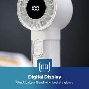 2-Pack White Hand Held Mini Digital 100-Speed Travel Fans