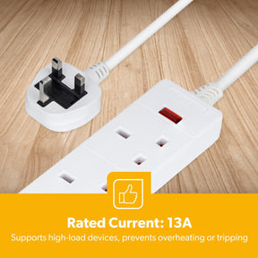 2 Gang Extension Lead 2M Cable Heavy Duty UK Plug