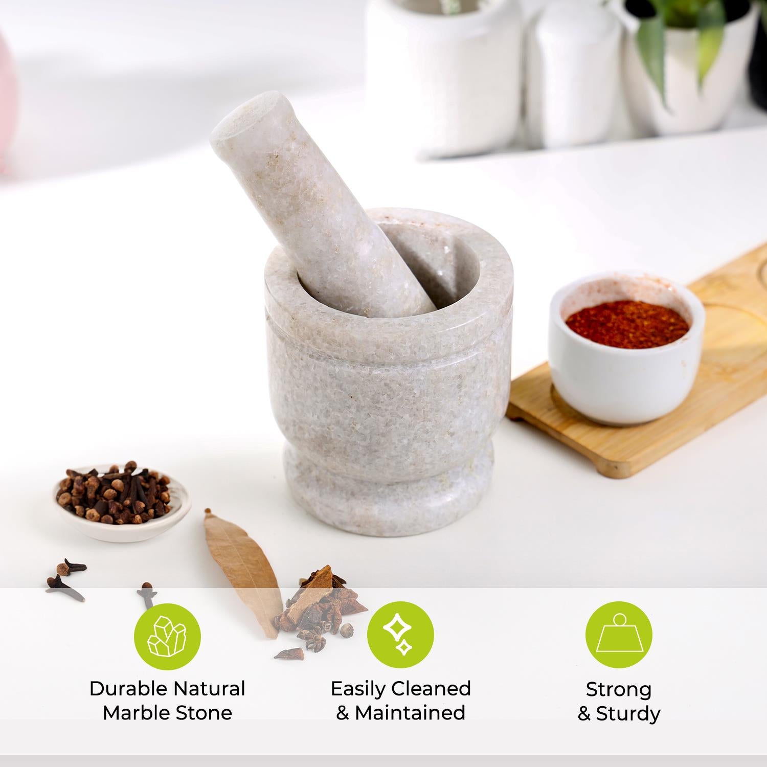 6" White Marble Pestle & Mortar Grinder Set