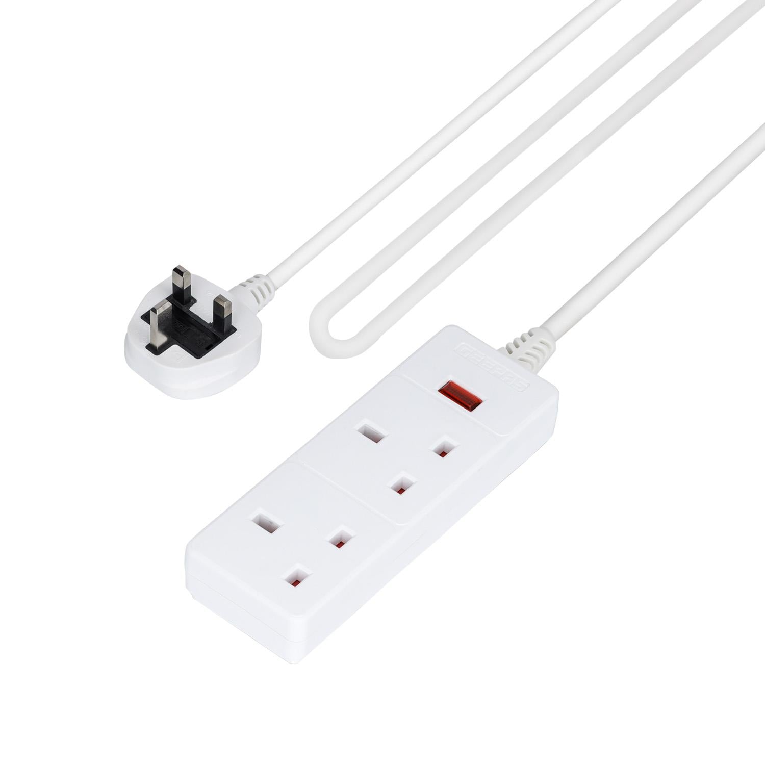 2 Gang Extension Lead 2M Cable Heavy Duty UK Plug