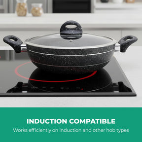 Wok Pan Frying Pan Glass Lid Non-Stick Granite Coating 26Cm