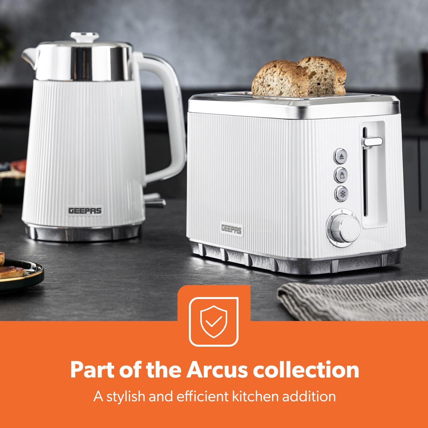 1.7L 3000W Electric Kettle & 2 Slice Toaster Kitchen Set Arcus White