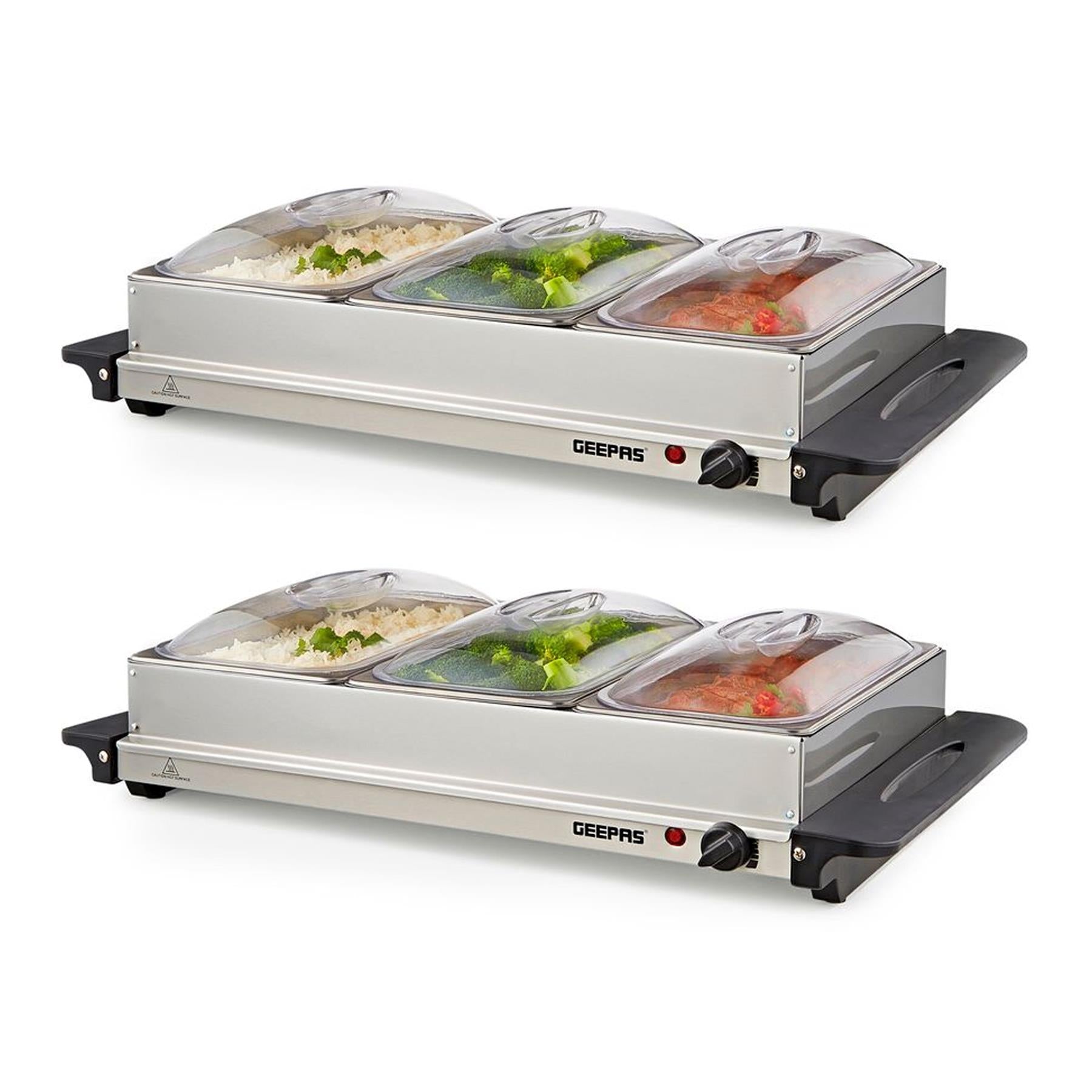Pack Of 2 Electric Food Warmers Buffet Server 3 x 2.4L Trays With Lids