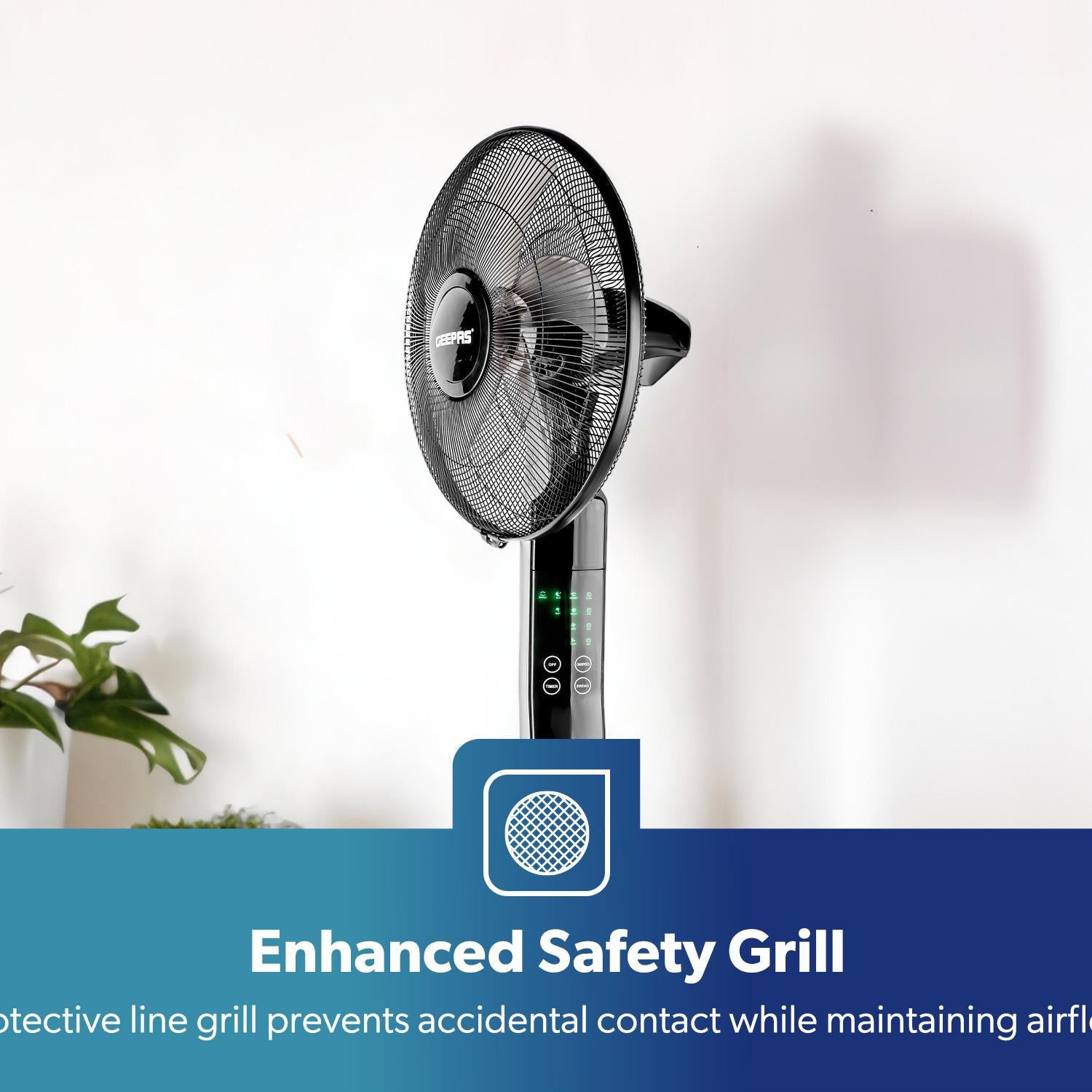 16" Portable Black Remote Controlled Pedestal Fan