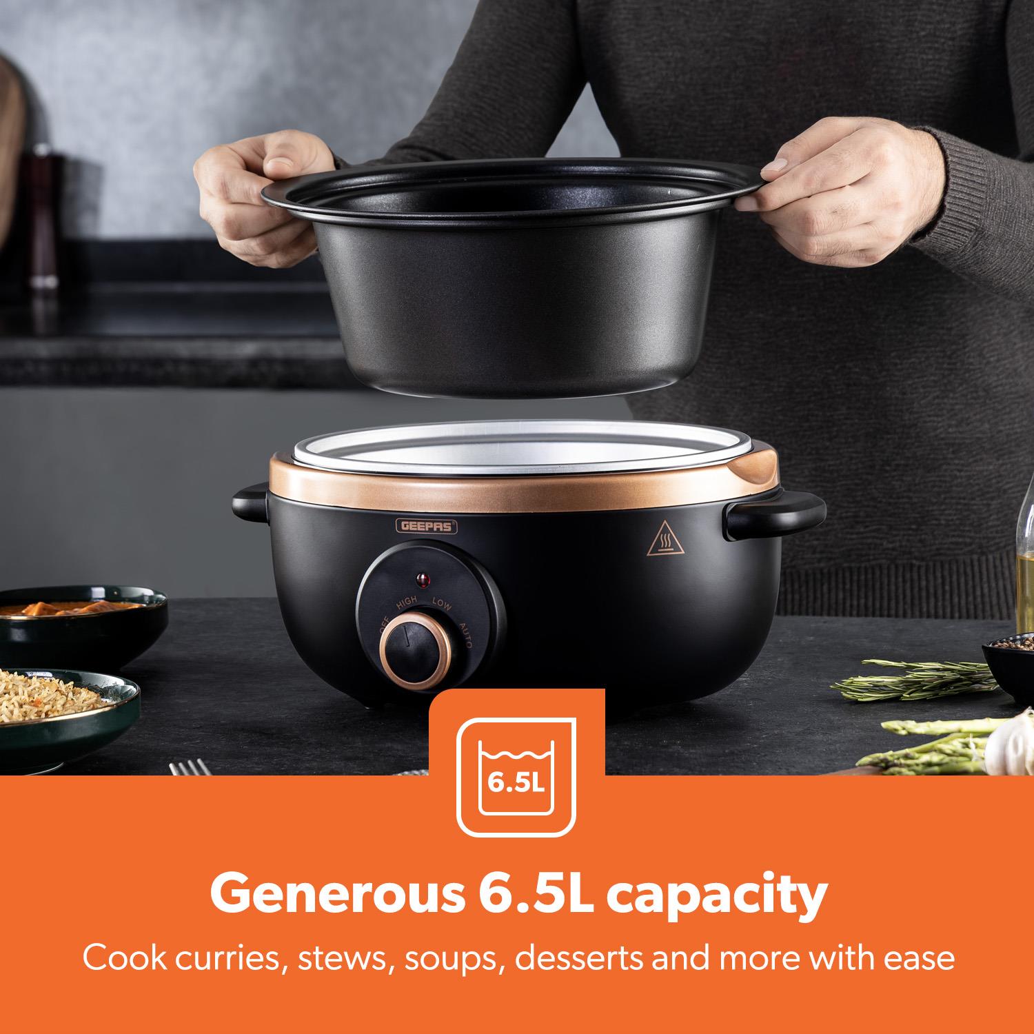6.5L Black and Gold Slow Cooker With Three-Heat Settings