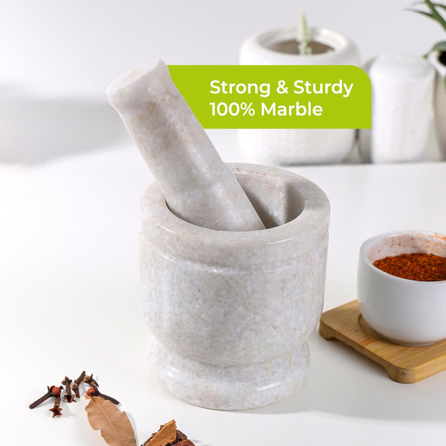 6" White Marble Pestle & Mortar Grinder Set